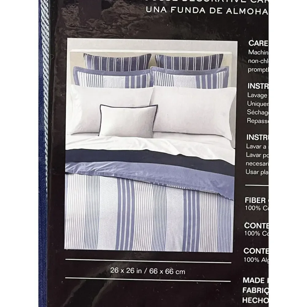Ralph Lauren Blue Euro Pillow Sham Heath Yarn-Dyed Texture Stripe 26” X 26” (1)